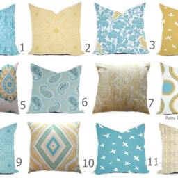 Pillow Covers - Saffron Yellow Butter Cup Blue Aqua Turquoise White Ikat Tribal Modern- All Sizes 16x16 18x18 Throw Toss Accent - thumbnail 2