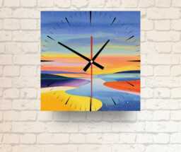 Square Glass Wall Clock - Abstract River Watercolour, Modern Landscape Art D??cor