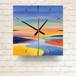 Square Glass Wall Clock - Abstract River Watercolour, Modern Landscape Art D??cor - thumbnail 3