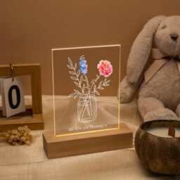 Custom Family Bouquet Night Light Personalized Gift For Her, Mum's Bunch With Kids Name, Birth Flower Lamp, Birthday For Mom/Grandma - thumbnail 2