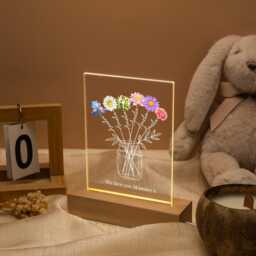 Custom Family Bouquet Night Light Personalized Gift For Her, Mum's Bunch With Kids Name, Birth Flower Lamp, Birthday For Mom/Grandma - thumbnail 3