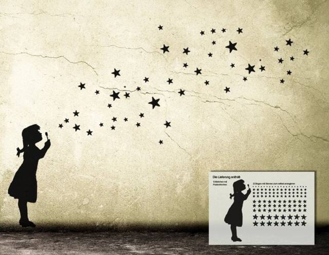 Wall Decal Star Bubble Girl Diy, Bubble Girl, Star Soap Bubbles, Starry Sky, Street Art Banksy Style Sticker, Urban Design - image 1