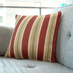 "Red, Cream & Gold Striped Linen Cushion Cover Throw Pillow. 16""/18" - thumbnail 3