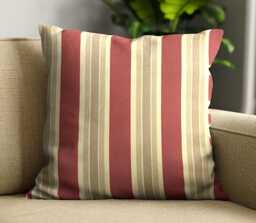 "Red, Cream & Gold Striped Linen Cushion Cover Throw Pillow. 16""/18"