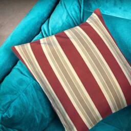 "Red, Cream & Gold Striped Linen Cushion Cover Throw Pillow. 16""/18" - thumbnail 2