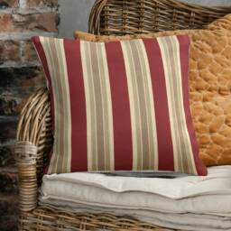 "Red, Cream & Gold Striped Linen Cushion Cover Throw Pillow. 16""/18" - thumbnail 1