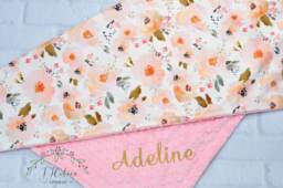 Personalized Minky Baby Blanket Girl-Personalized Blanket-Floral Blanket-Baby Girl Blanket-Coral Gold Blanket
