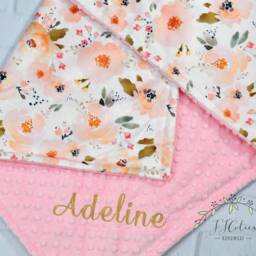 Personalized Minky Baby Blanket Girl-Personalized Blanket-Floral Blanket-Baby Girl Blanket-Coral Gold Blanket - thumbnail 2