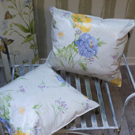 Outdoor Cushions - Made Of Oilcloth Floral Living, Garden & Lounge Decoration Pattern Peonies in Three Different Sizes - image 1