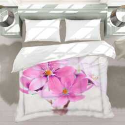 Pastel Pink White Floral Comforter, Boho Minimalist Aesthetic, Cute Flower Bedding Gift For Girls Bedroom Decor #086 - thumbnail 3