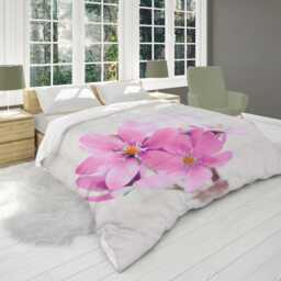 Pastel Pink White Floral Comforter, Boho Minimalist Aesthetic, Cute Flower Bedding Gift For Girls Bedroom Decor #086 - thumbnail 2