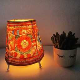Hand Painted Leather Flower Lampshade Bohemian Tribal Decor - thumbnail 2
