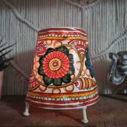 Hand Painted Leather Flower Lampshade Bohemian Tribal Decor - thumbnail 3