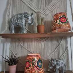 Hand Painted Leather Flower Lampshade Bohemian Tribal Decor - thumbnail 4