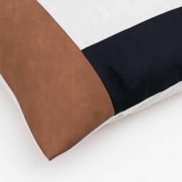 Handmade Faux Leather Pillow Cover With Navy & Beige Linen, Color Block Cases 50x50, Boho Home Decor Cushion Cover, Euro Sham UK - thumbnail 4