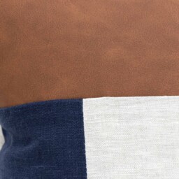 Handmade Faux Leather Pillow Cover With Navy & Beige Linen, Color Block Cases 50x50, Boho Home Decor Cushion Cover, Euro Sham UK - thumbnail 3