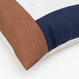 Handmade Faux Leather Pillow Cover With Navy & Beige Linen, Color Block Cases 50x50, Boho Home Decor Cushion Cover, Euro Sham UK - thumbnail 2