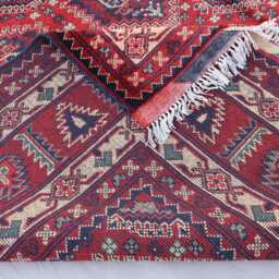 7x10 Geometric Bukhara Rug, Afghan Tribal Area Handmade Wool Turkmen Caucasian Design Oriental Red Dining Table Carpet - thumbnail 4