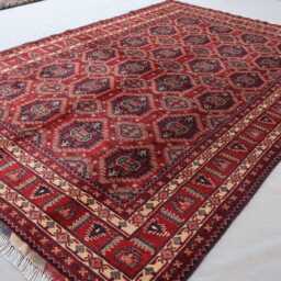 7x10 Geometric Bukhara Rug, Afghan Tribal Area Handmade Wool Turkmen Caucasian Design Oriental Red Dining Table Carpet - thumbnail 2