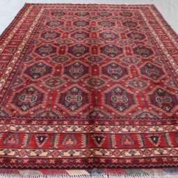 7x10 Geometric Bukhara Rug, Afghan Tribal Area Handmade Wool Turkmen Caucasian Design Oriental Red Dining Table Carpet - thumbnail 3