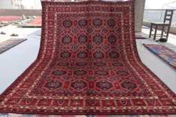 7x10 Geometric Bukhara Rug, Afghan Tribal Area Handmade Wool Turkmen Caucasian Design Oriental Red Dining Table Carpet - thumbnail 1