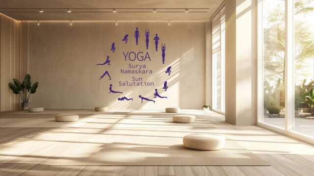 Sun Salutation Yoga Vinyl Wall Decal Meditation Room Decor - image 1
