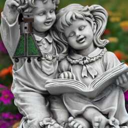 Concrete Children Sculpture Stone Sibling Statue Outdoor Family Decor Garden & Home Ornament Kids Lover Gift Cement Yard Art - thumbnail 3