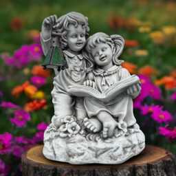 Concrete Children Sculpture Stone Sibling Statue Outdoor Family Decor Garden & Home Ornament Kids Lover Gift Cement Yard Art - thumbnail 1