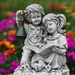 Concrete Children Sculpture Stone Sibling Statue Outdoor Family Decor Garden & Home Ornament Kids Lover Gift Cement Yard Art - thumbnail 2