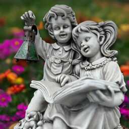 Concrete Children Sculpture Stone Sibling Statue Outdoor Family Decor Garden & Home Ornament Kids Lover Gift Cement Yard Art - thumbnail 4
