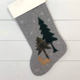 Personalized Baby Deer Christmas Stocking Rustic Woodland Wool