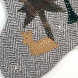 Personalized Baby Deer Christmas Stocking Rustic Woodland Wool - thumbnail 2
