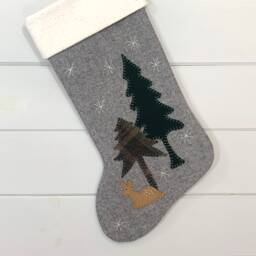 Personalized Baby Deer Christmas Stocking Rustic Woodland Wool - thumbnail 3