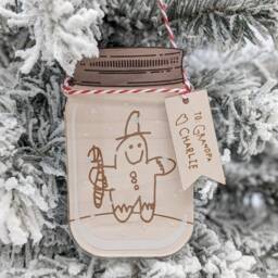 Your Kid's Custom Drawing Wood Mason Jar Ornament, Family Holiday, Uncle Gift From Niece, Engraved Christmas Gifts For Dad Daughter - thumbnail 2