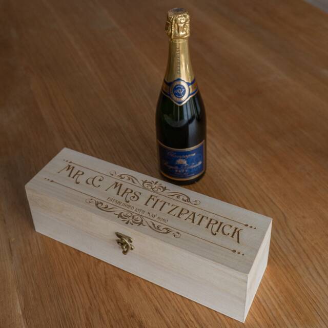 Wooden Wedding Couple's Wine /Champagne Box Customised Gift Ideal For Couple Personalised Engraved Bottle Holder Date Special - image 1
