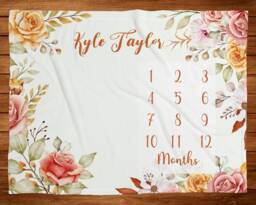 Fall Baby Milestone Blanket Girl Autuwn Flower Monthly Floral Month Custom Age Growth New Mom Shower Gift Neutral Boho Minky Acm7 - thumbnail 1