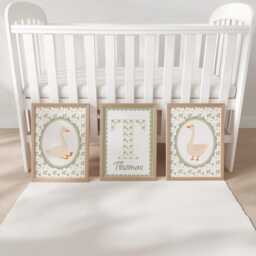 Personalised Goose Nursery Print Set - Custom Name & Initial Wall Art Farmhouse Baby Room Decor, Optional Frames - thumbnail 3