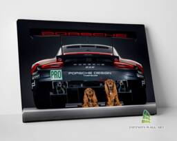Porsche 911 With Dogs Canvas Art Print Picture Racing Sports Cars Framed Wall Decor -E331 - thumbnail 1