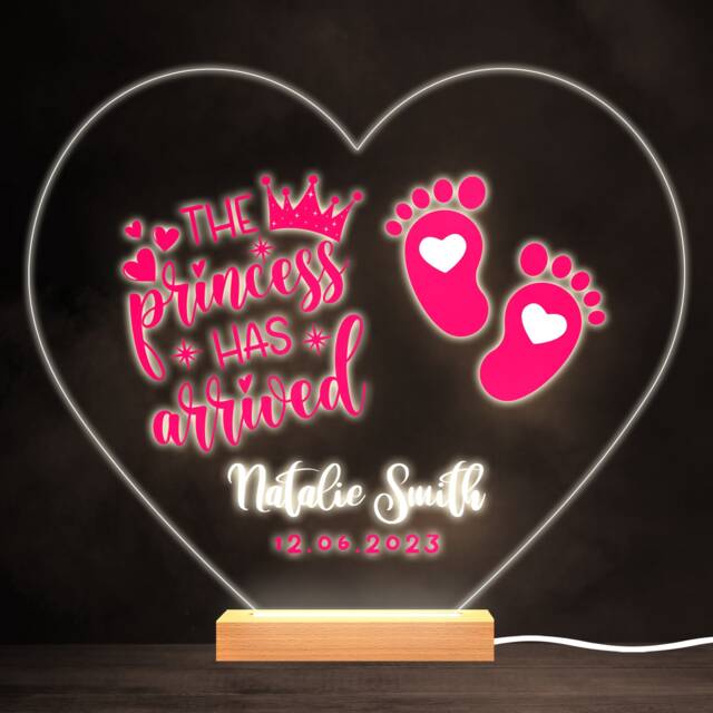 Pink New Baby Girl Feet Colourful Heart Personalised Gift Led Lamp Night Light - Bedroom - image 1