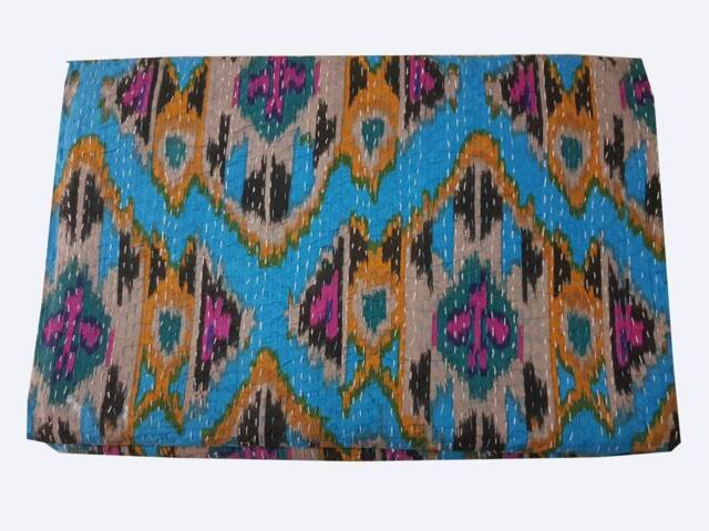 Indian Handmade New Pattern Kantha Blanket Bombay Ikat Bedspread Cotton Throw - image 1