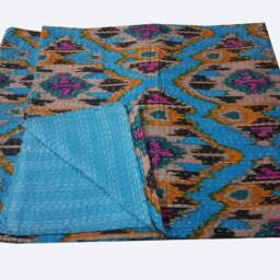 Indian Handmade New Pattern Kantha Blanket Bombay Ikat Bedspread Cotton Throw - thumbnail 2