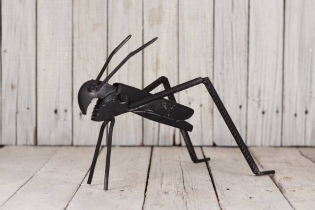 Handmade Recycled Metal Grasshopper Sculpture Steampunk Art Toy - image 1