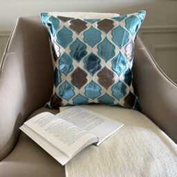 Abstract Faux Leather Appliqu?? Pattern, Metallic Blue Linen, 24x24/26x26 Modern Euro Sham - Dream Magnet - thumbnail 2