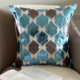 Abstract Faux Leather Appliqu?? Pattern, Metallic Blue Linen, 24x24/26x26 Modern Euro Sham - Dream Magnet