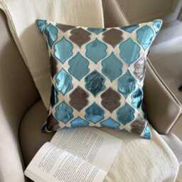 Abstract Faux Leather Appliqu?? Pattern, Metallic Blue Linen, 24x24/26x26 Modern Euro Sham - Dream Magnet - thumbnail 3