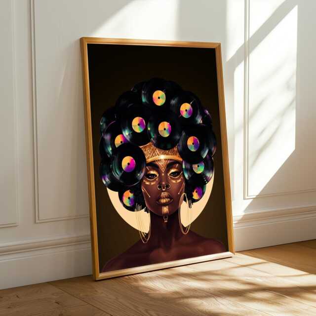 Afrofuturism Art Print Black Gold Rainbow Vinyl Portrait - Unframed - Poster Only - image 1