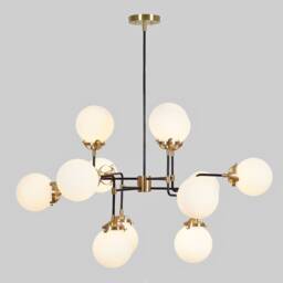 Modern Globe Chandelier, Brass Industrial Pendant Light, 12-Light Dining Room Lighting - thumbnail 1