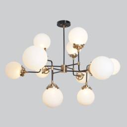 Modern Globe Chandelier, Brass Industrial Pendant Light, 12-Light Dining Room Lighting - thumbnail 2