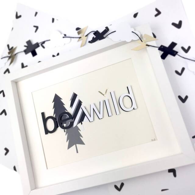 Be Wild Wall Art Forest Theme Artwork For Kids Room Black & White Abstract Phrase Raised Lettering - image 1