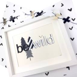 Be Wild Wall Art Forest Theme Artwork For Kids Room Black & White Abstract Phrase Raised Lettering - thumbnail 1